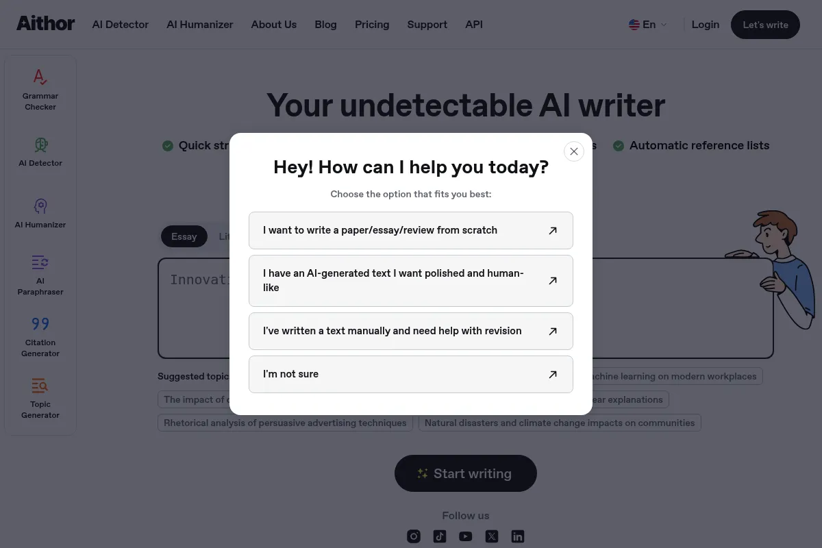 Aithor website preview