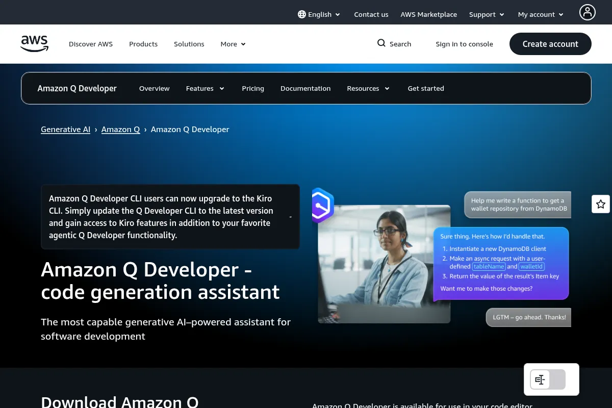 Amazon CodeWhisperer website preview
