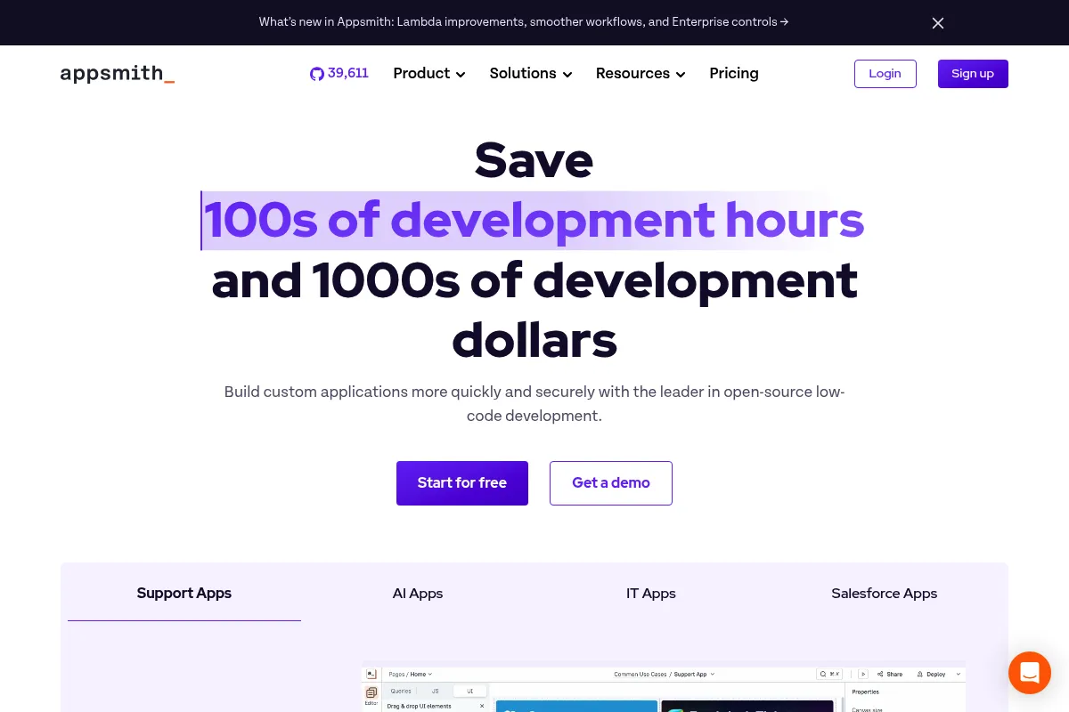 Appsmith website preview