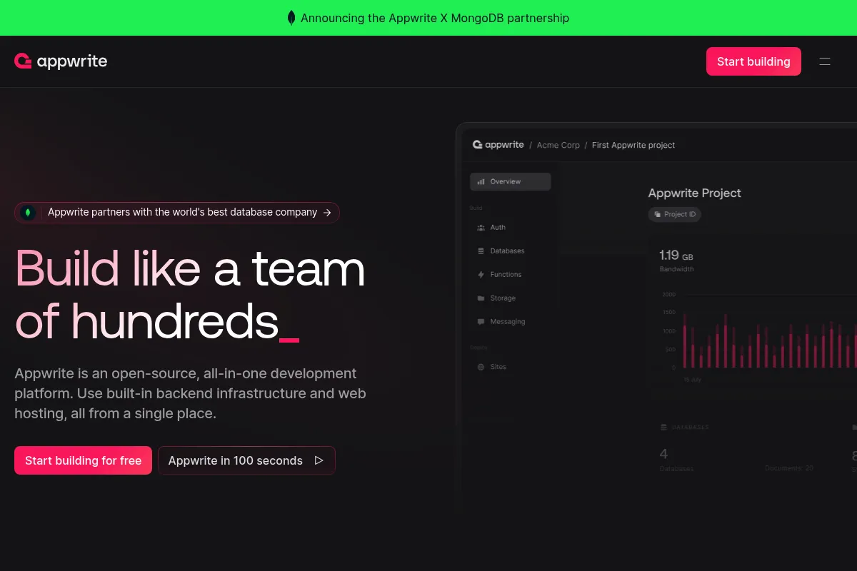Appwrite website preview