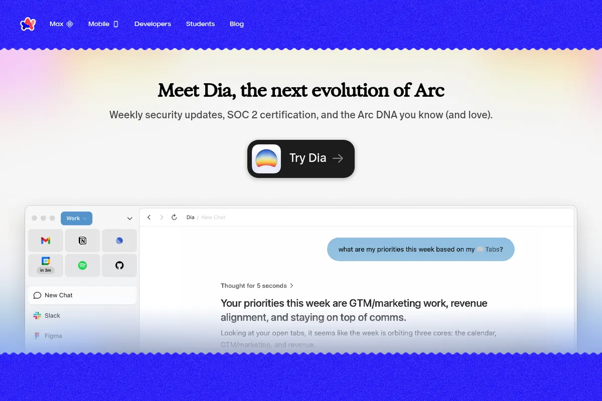 Arc website preview