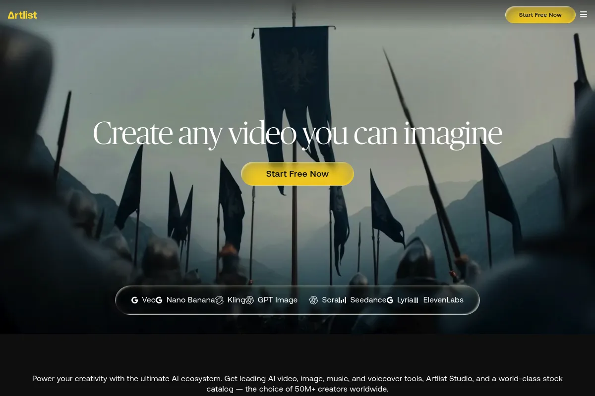 Artlist (AI Music Generator) website preview