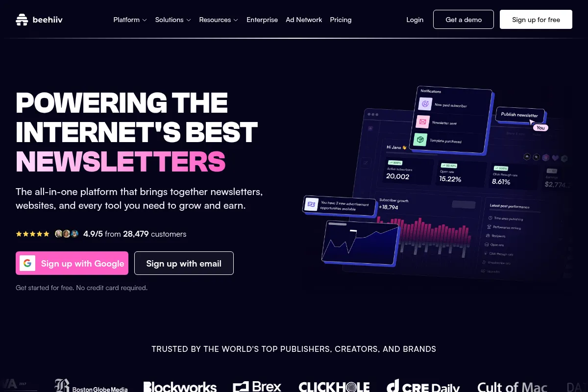 beehiiv website preview