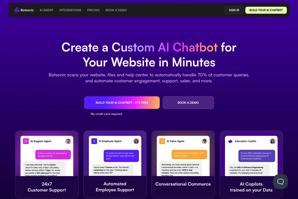 Botsonic website preview