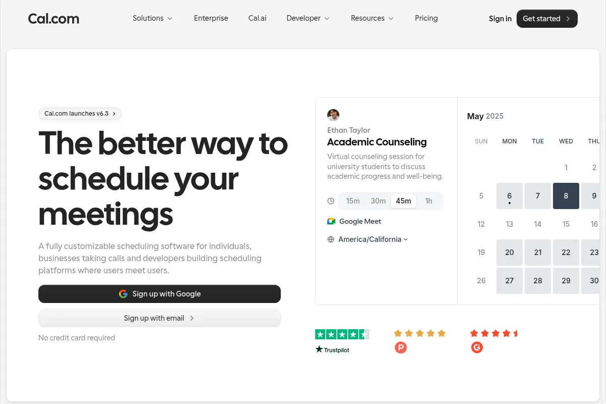 Cal.com website preview