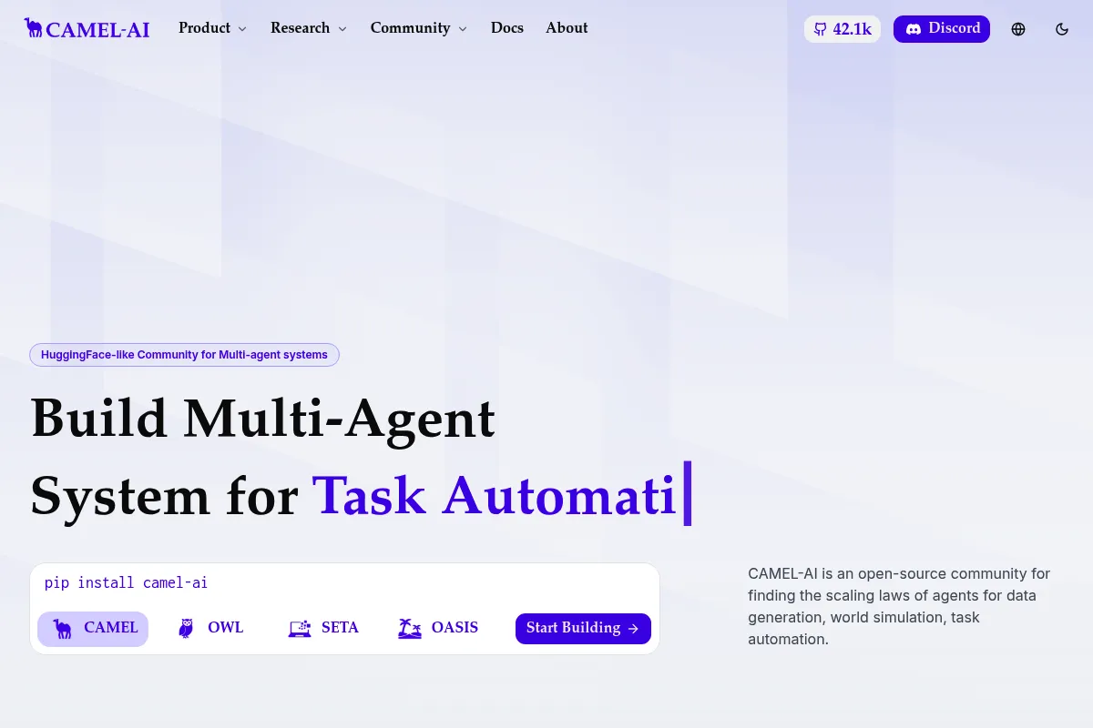 CAMEL-AI website preview