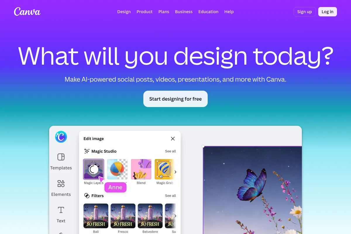 Canva AI website preview