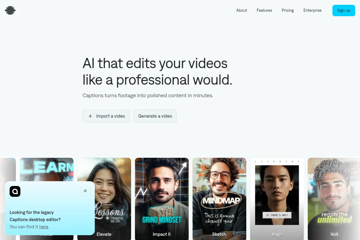 Captions website preview