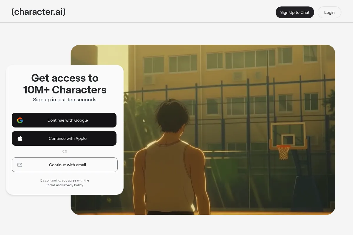 Character AI website preview