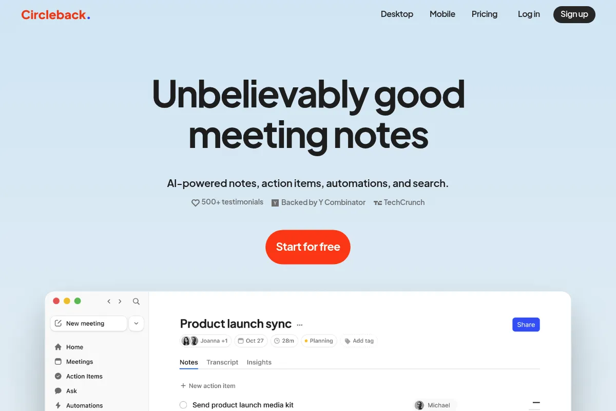 Circleback website preview