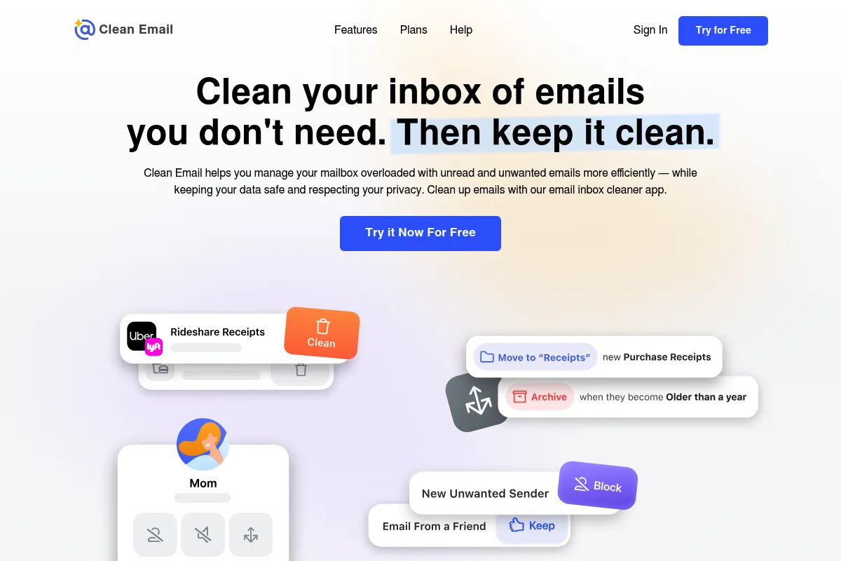 Clean Email website preview