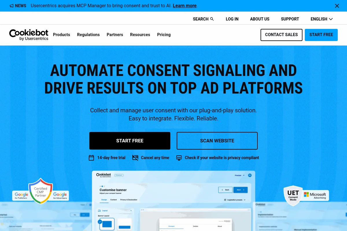 Cookiebot website preview
