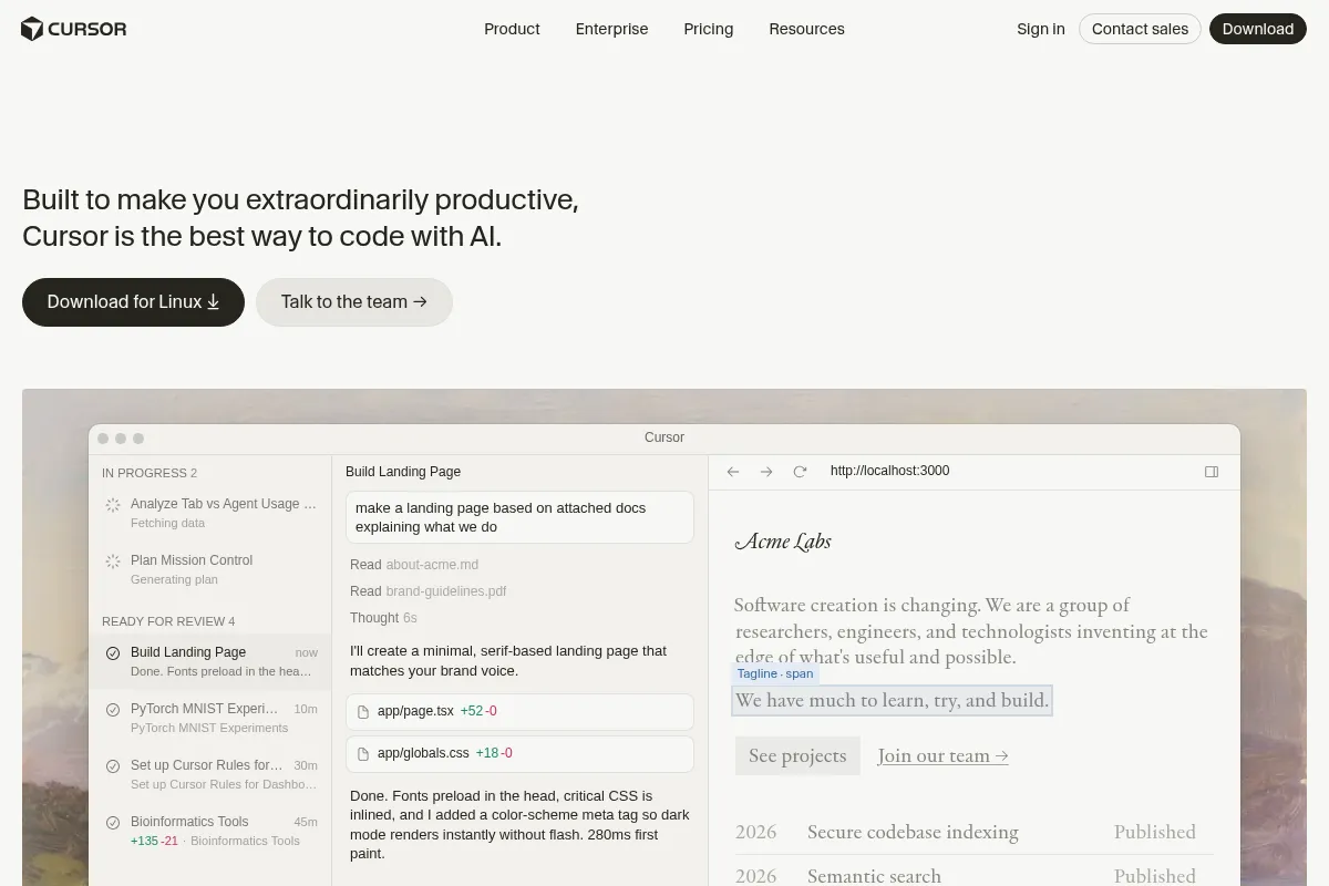 Cursor website preview