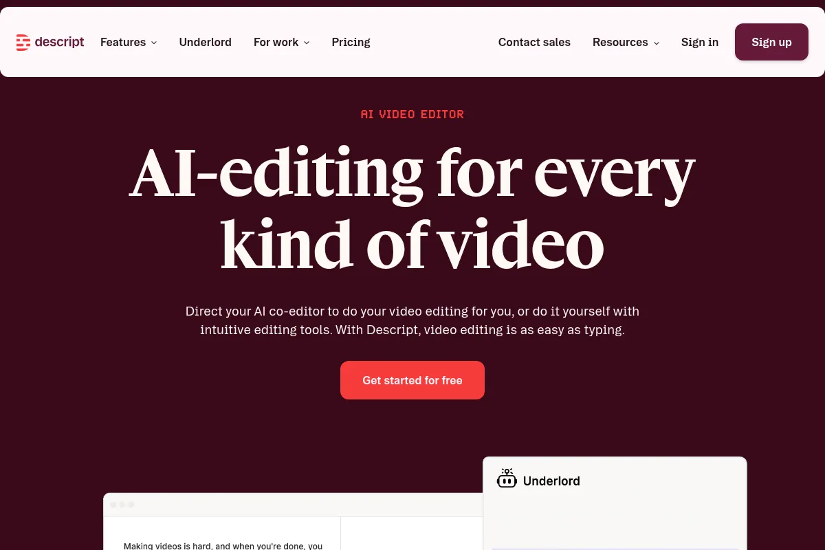 Descript website preview