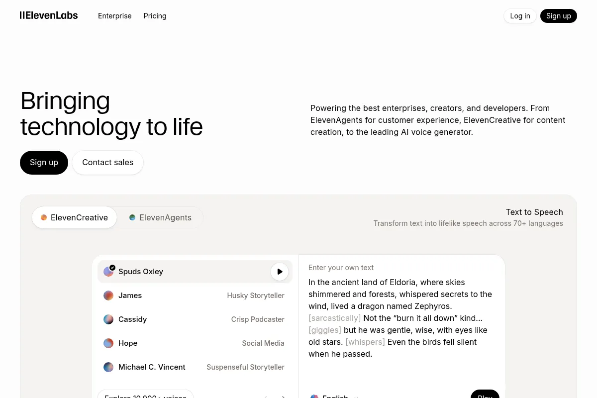 ElevenLabs website preview
