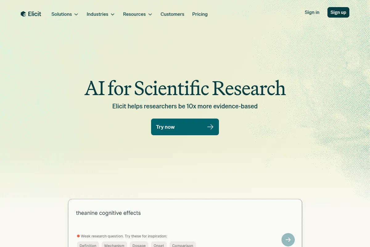 Elicit website preview