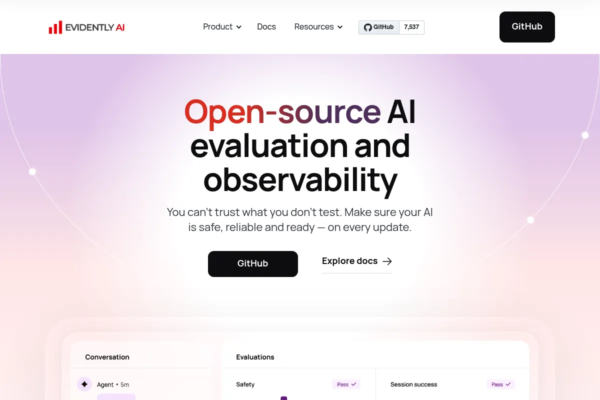 Evidently AI website preview
