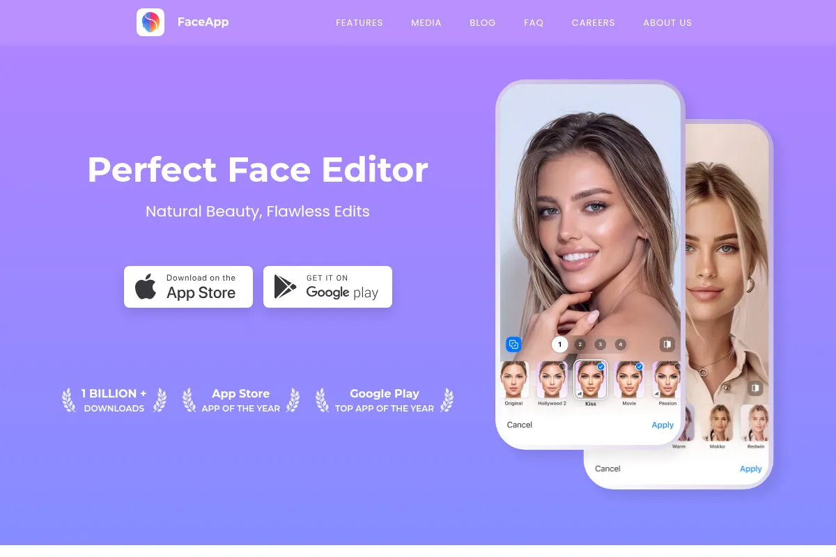 FaceApp website preview