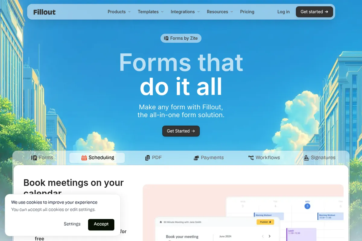 Fillout website preview