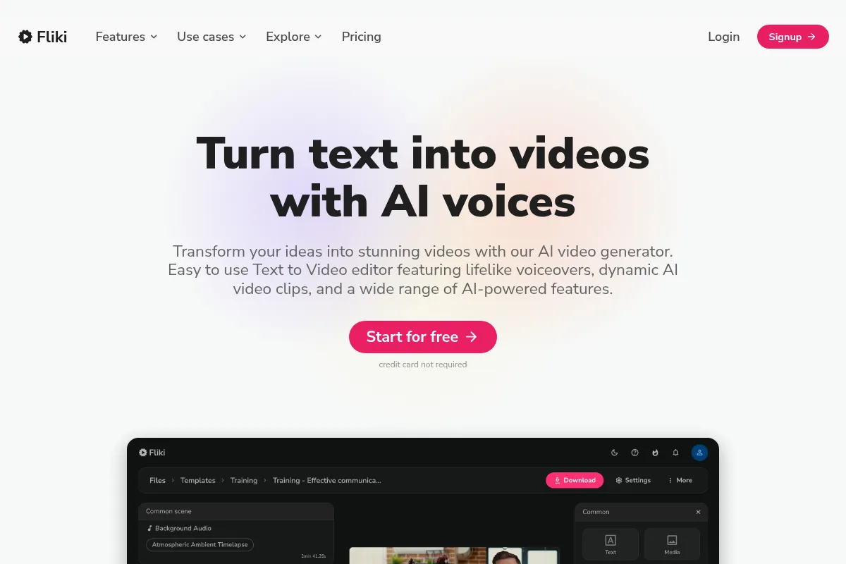 Fliki website preview