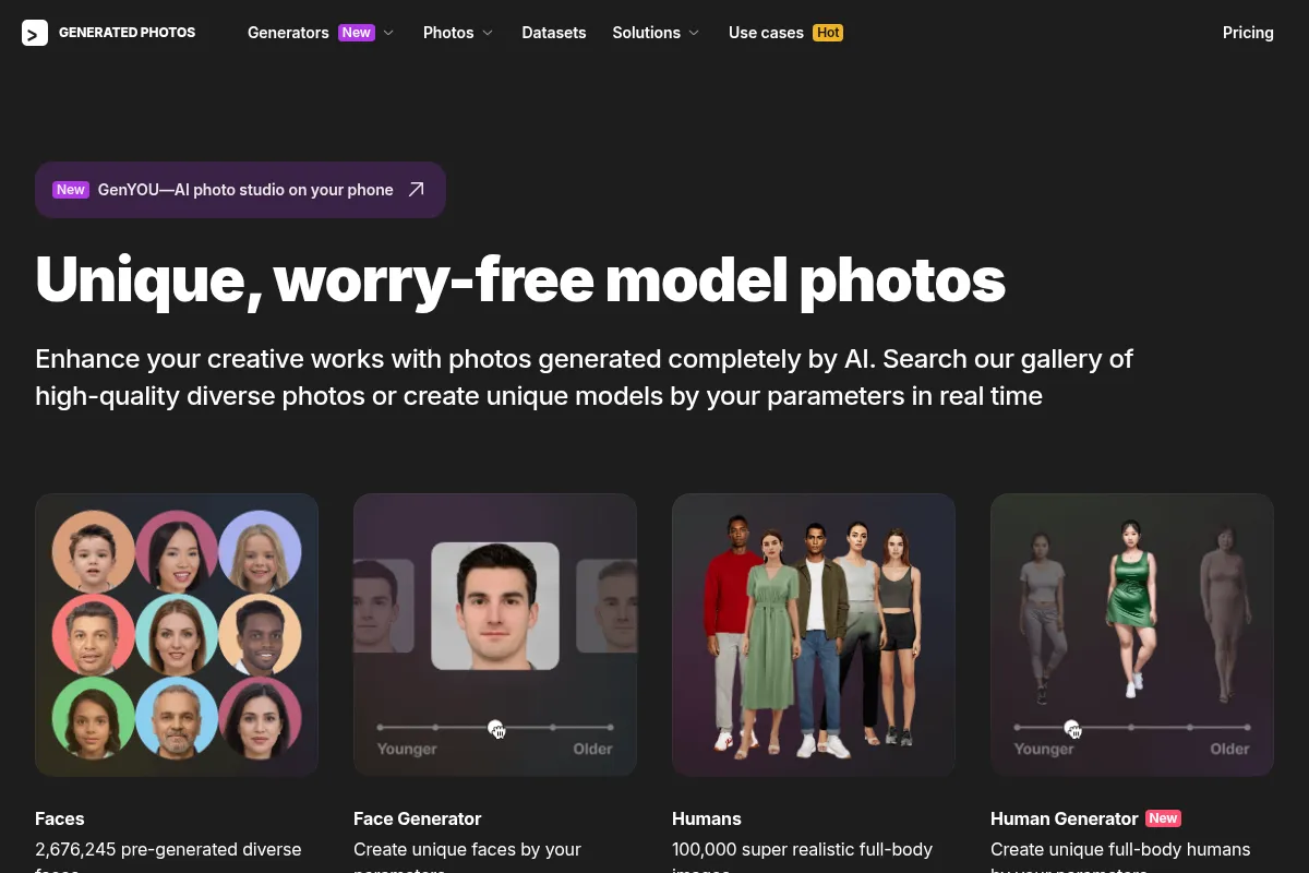 Generated Photos website preview