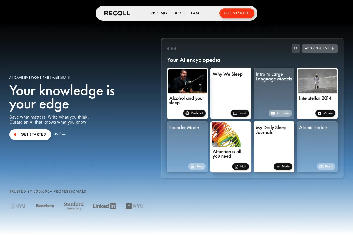 Recall website preview