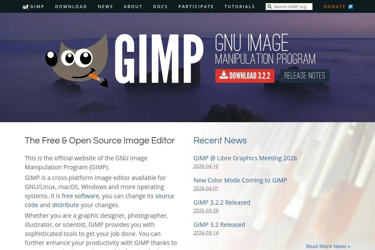 GIMP website preview