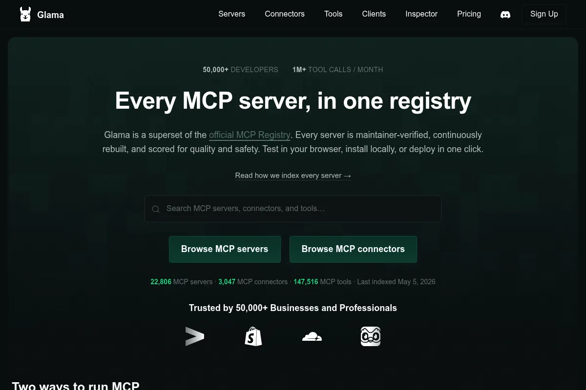 Glama website preview