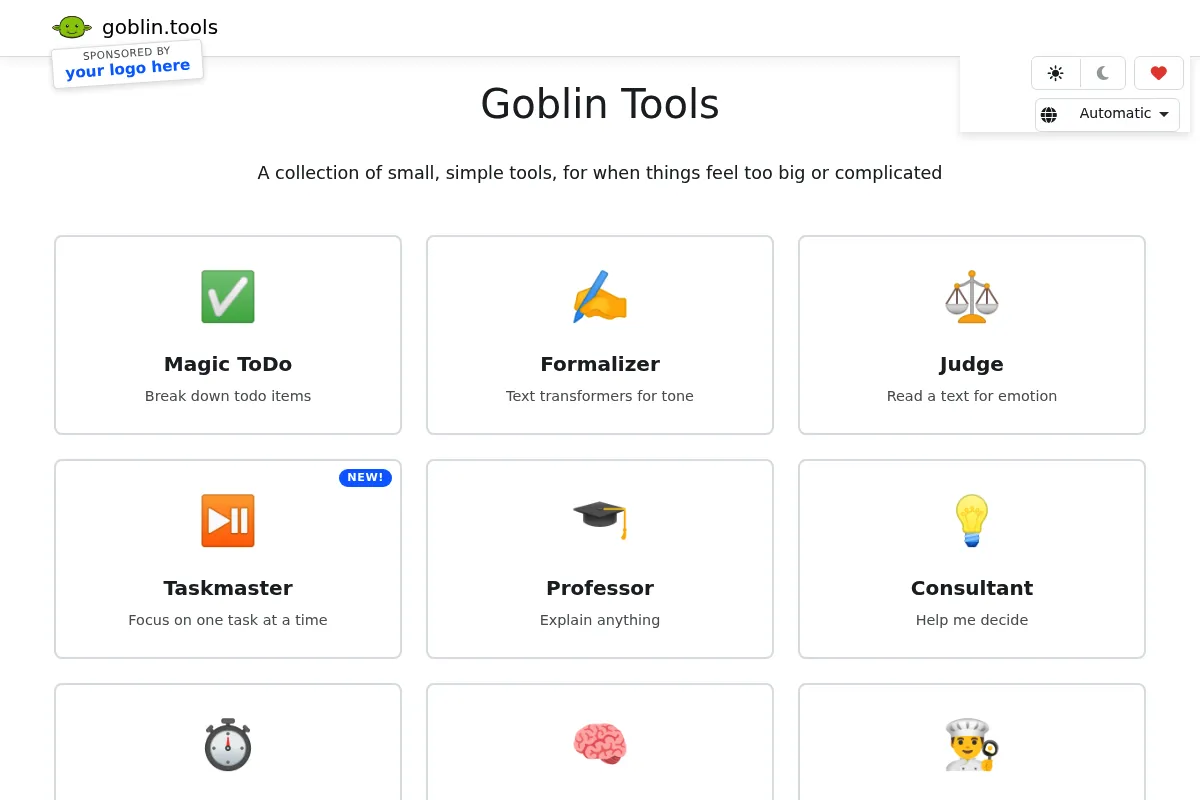Goblin Tools website preview