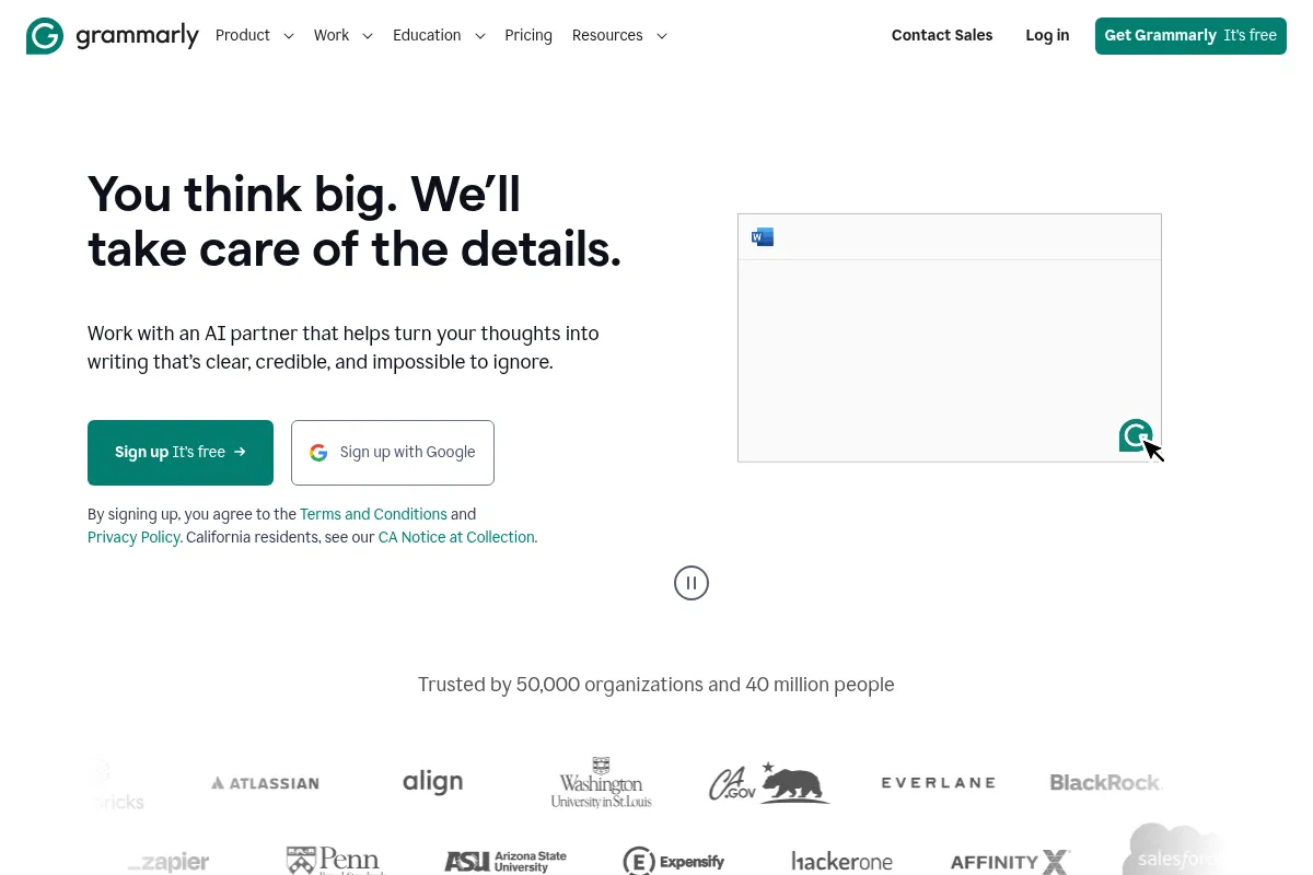 Grammarly website preview