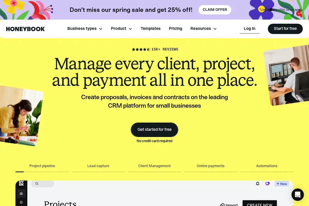 HoneyBook website preview