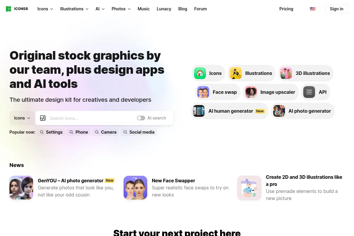 Icons8 AI website preview