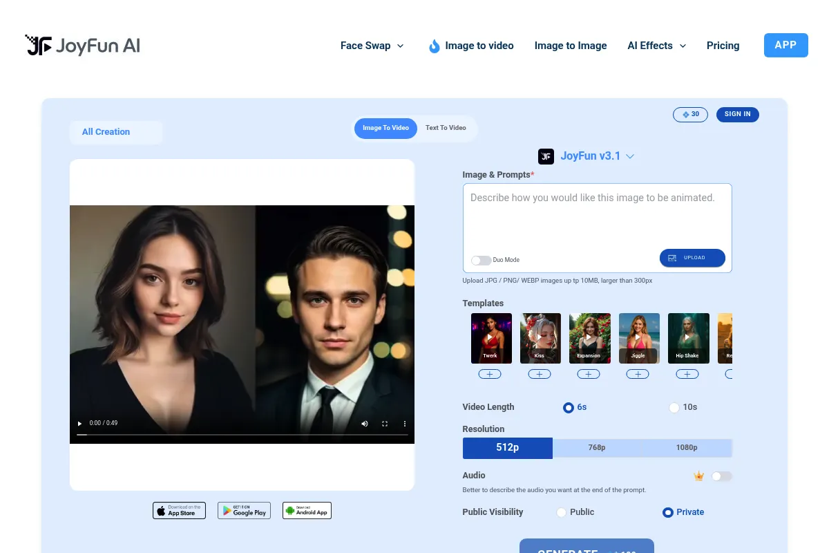 Joyfun AI website preview