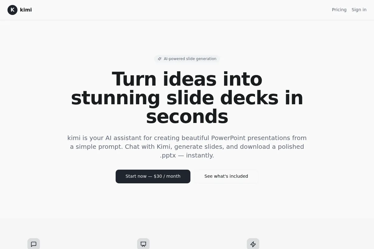 Kimi Slides website preview