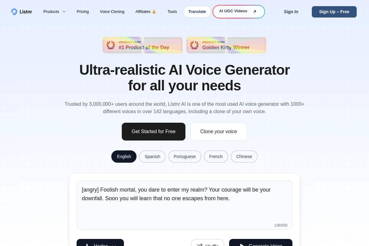Listnr website preview