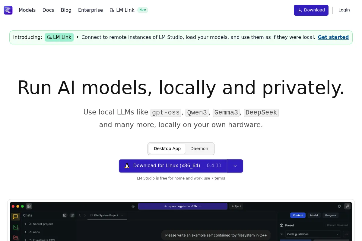 LM Studio website preview