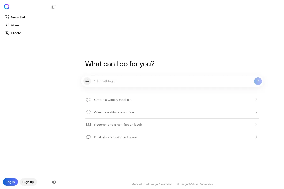 Meta AI website preview