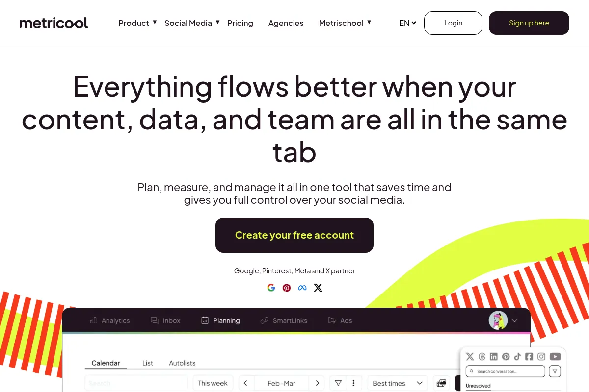 Metricool website preview