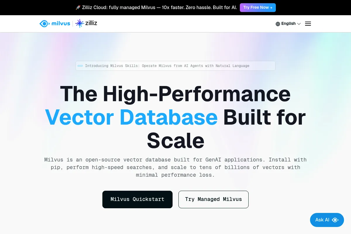 Milvus website preview