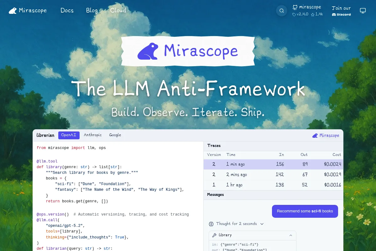 Mirascope website preview