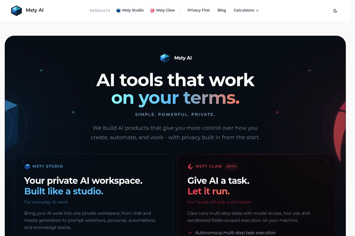 Msty website preview