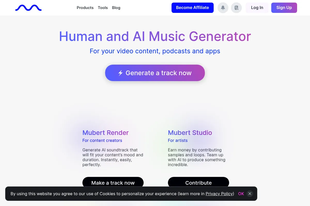 Mubert website preview