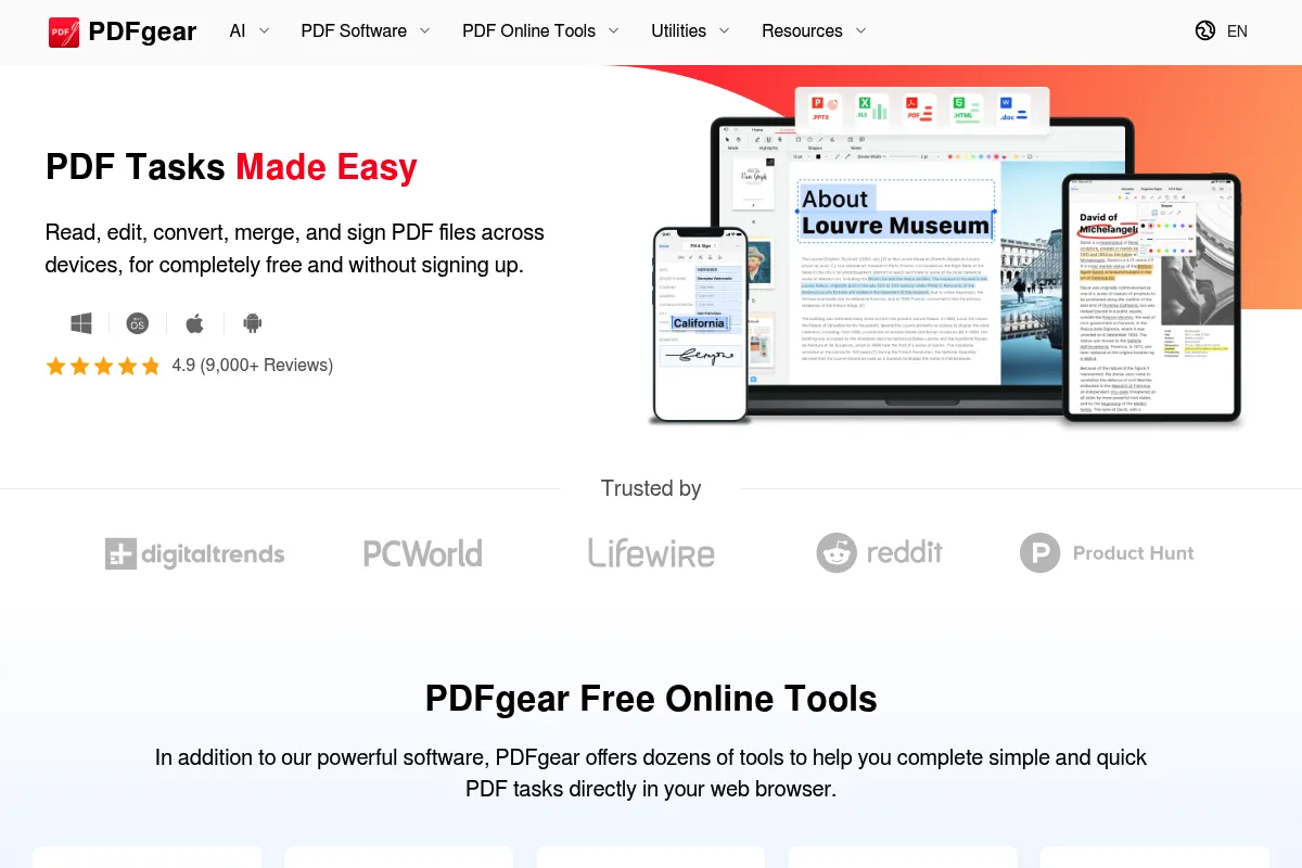 PDFgear AI website preview
