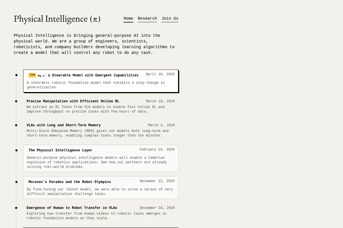 Physical Intelligence website preview