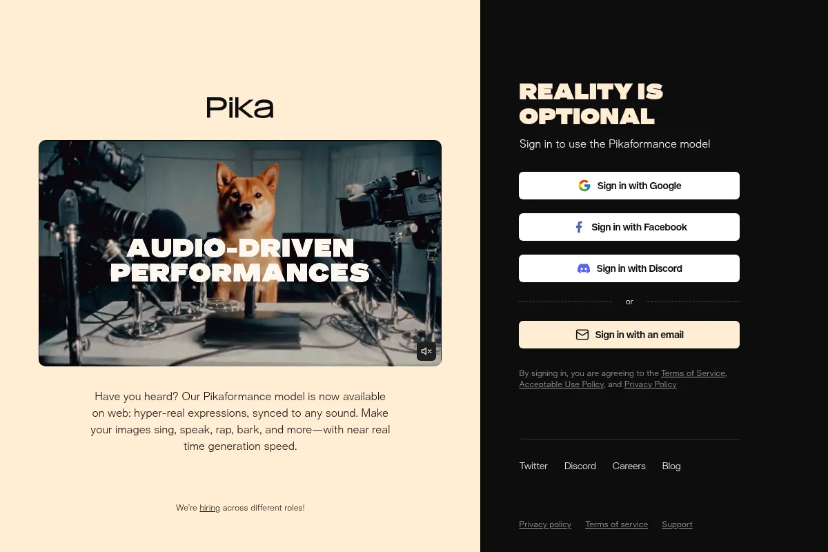 Pika Labs website preview