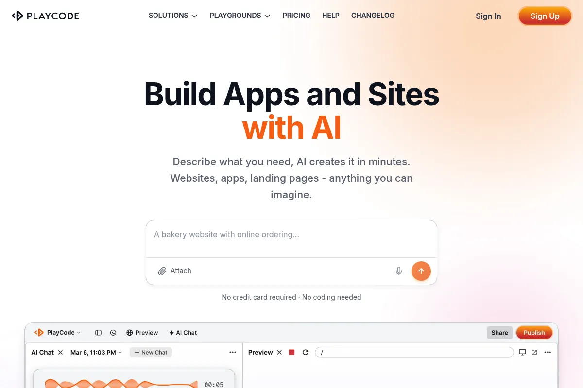 Playcode website preview