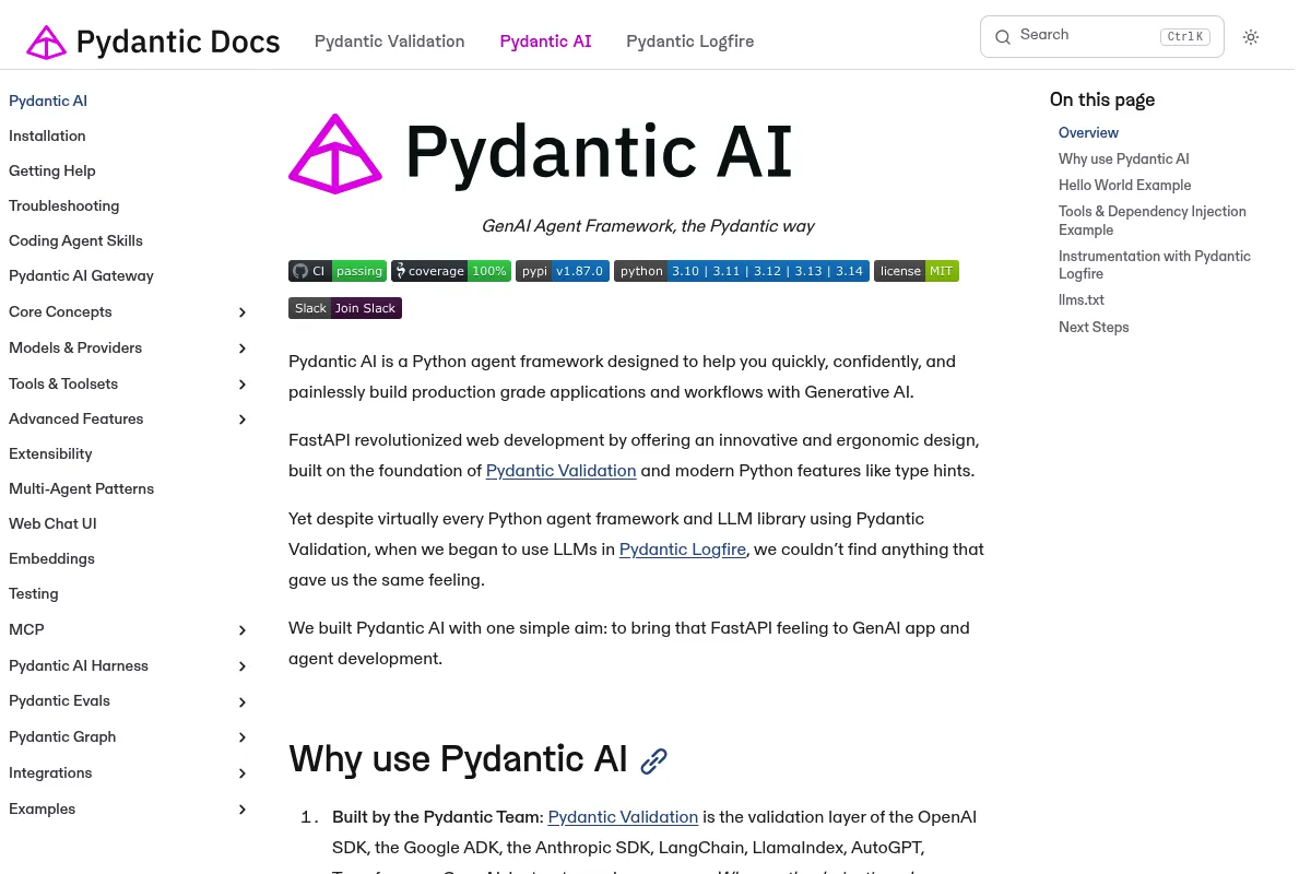 PydanticAI website preview