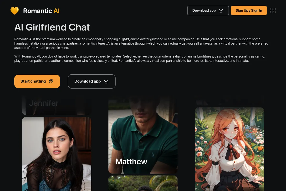 Romantic AI website preview