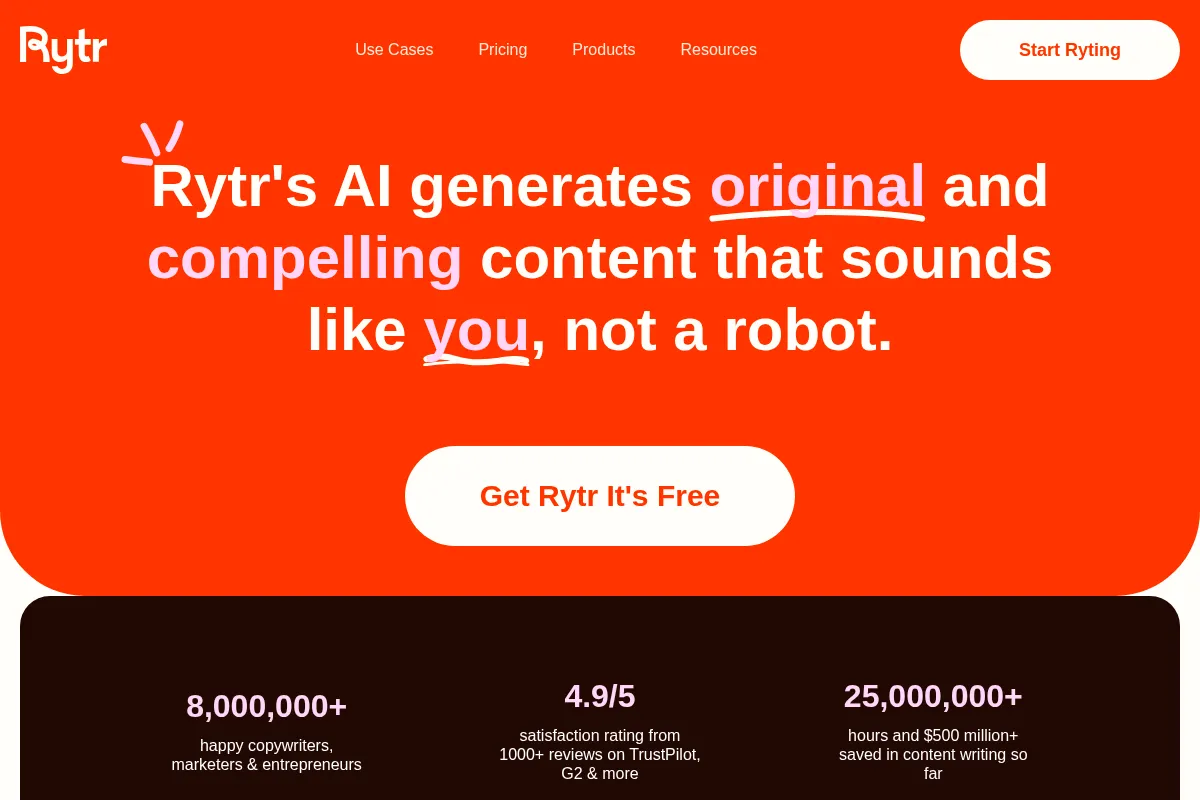 Rytr website preview