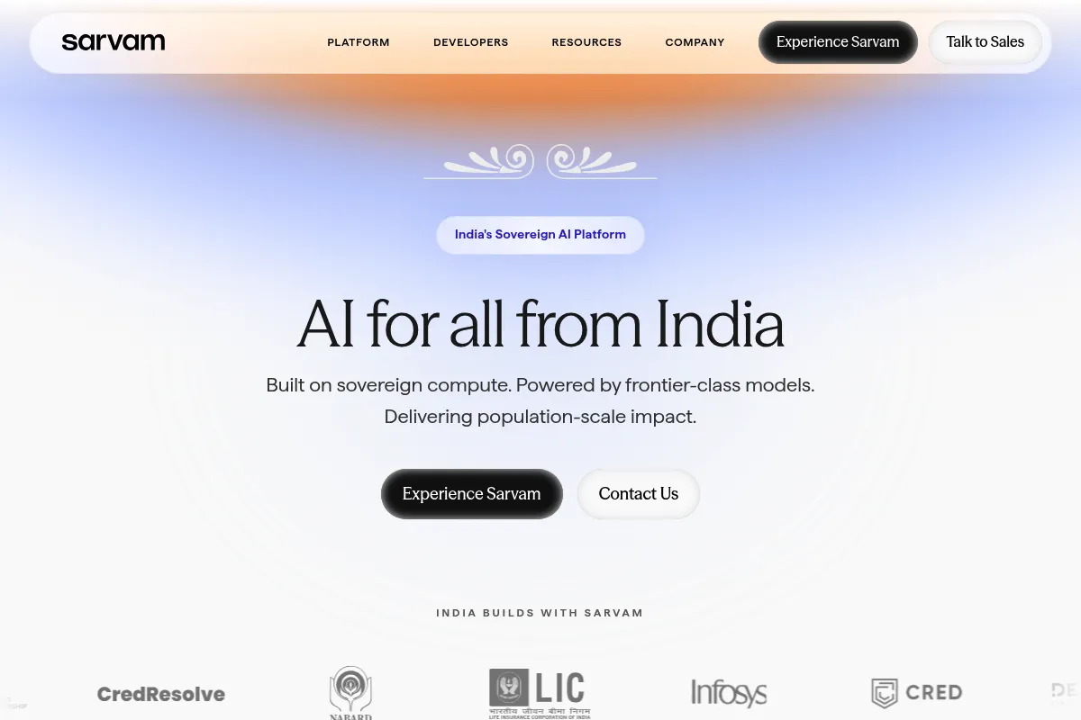Sarvam AI website preview